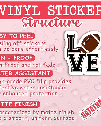 (3PCS) Love Football Sticker Decals Football Accessories Football Love, Waterproof Vinyl Decal for Laptop Tumbler Scrapbook Water Bottle Phone Case, Gift for Dad Mom Girls Football Player, 3" x 2.6 "