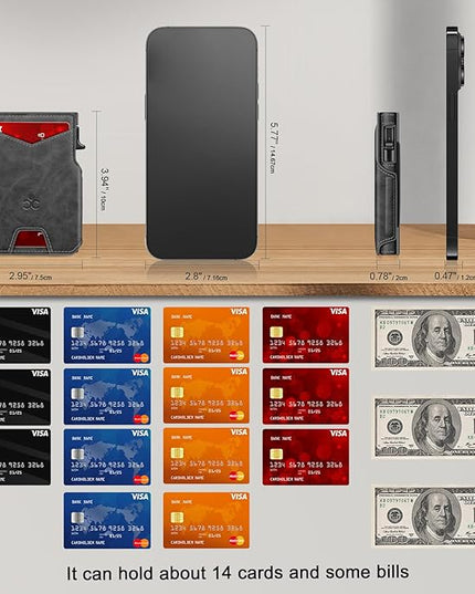 Wallet for Men Wallet with Slim Pop Up Card Holder 9-13 Cards, Bifold Minimalist Smart Wallet RFID Blocking Credit Card Holder with ID Window & Stretchable Cash Slot Compact Metal Aluminum Card Case