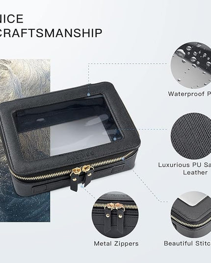 Aveniee Clear Makeup Bag Organizer,Large Travel Toiletry Bag for Women, Waterproof Cosmetic Pouch with Zippers,Car Organizers and Storage Case for Accessories,Black