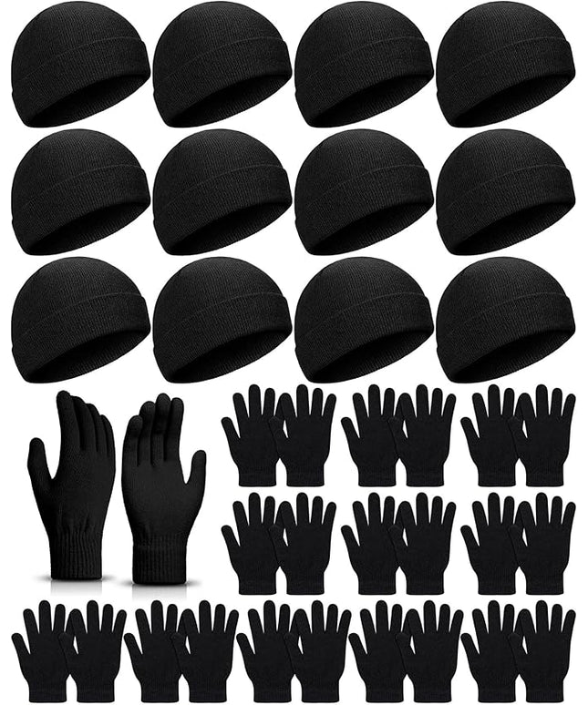 24 Pack Winter Beanies Gloves Cold Weather Unisex Hat Warm Knit Gloves Beanies in Bulk for Men Women, Warm Cozy Gift