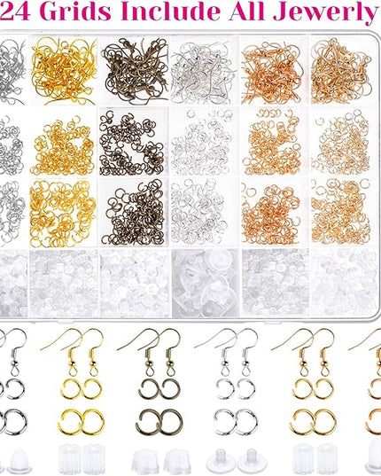 Anezus 1900 Pcs Earring Making Kit with Jewelry Hooks, Fish Hook Earrings, Backs, Jump Rings for Repair, Gifts