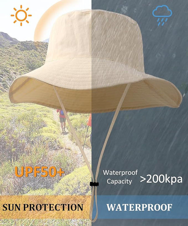 Water-Resistant Sun UPF 50+ Bucket Hat Protection Packable Brimmed Boonie for Women Men Summer Lightweight Hiking Outdoor Cap
