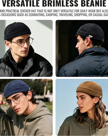 CLAPE Brimless Beanie Hat Corduroy Watch Cap Rolled Cuff Docker Cap Leon Skull Harbour Hat Unisex