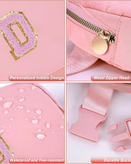 Uygafly Personalized Belt Bag for Women Girls - Fashion Mini Waist Packs with Adjustable Strap - Trendy Travel Fanny Pack Crossbody Bags with Initial Letter - Teen Gifts | Peach,D