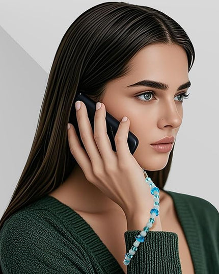 Marble Beaded Phone Wrist Strap,Detachable Phone Bracelet Strap with Tether Tab,Hands-Free Wristlet Strap (Blue Mushroom)