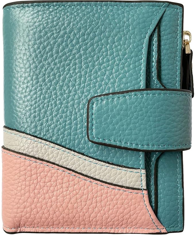 AINIMOER Women's RFID Blocking Leather Small Compact Bi-fold Zipper Pocket Wallet Card Case Purse with id Window