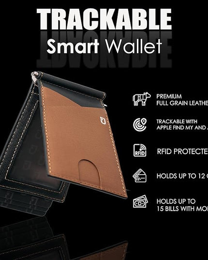Jenoss Smart Tracking Wallet For Men: Smart Tracker Works with Apple Find My Full Grain Leather, Slide Pop Up Card, Minimalist Compact 12 Cards Slot Organizers ID Money Clip