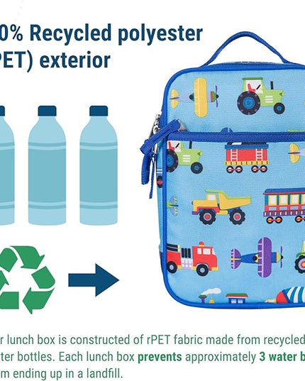 Wildkin ECO rPET Insulated Original Lunch Bag – Durable, Stylish, Ideal for School & Travel - Trains, Planes & Trucks