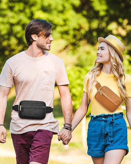 S-ZONE Fanny Packs for Women Genuine Leather RFID Blocking Crossbody Bags Purses Sling Waist Chest Bag Gifts Travel Running Adjustable Strap Men