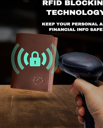 Stealth Mode Trifold Leather Wallet for Men with ID Holder and RFID Blocking (Brown)