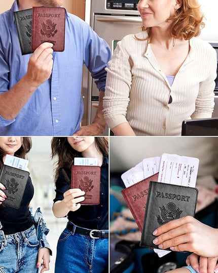 Eoehro Passport Holder for Travel Essentials-2Pack, Passport Wallet Cover Case for Travel Must Haves Accessories,Passport Book Holders for Women and Men