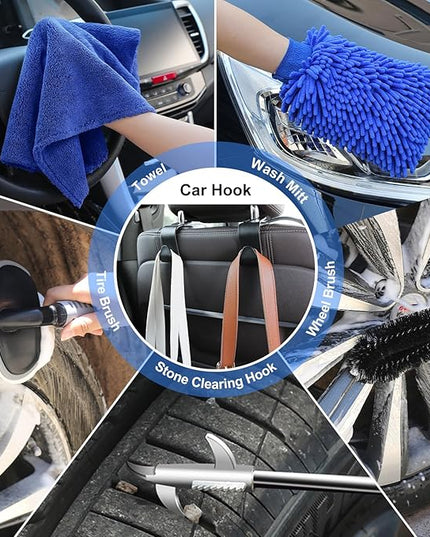 AUTODECO 42Pcs Car Wash Detailing Kit Cleaning Set with Foam Gun Sprayer, Long-Handle Brush, Collapsible Bucket, Large Wash Mitt, Towels, Complete Interior & Exterior Car Washing Supply Set (Blue)