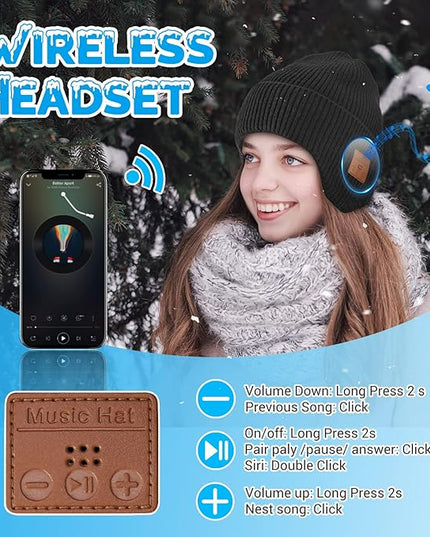 Bluetooth Beanie for Men Women, HD Stereo Sound Beanie with Headphones, Unique Tech Gifts for Men Husband Him Teen