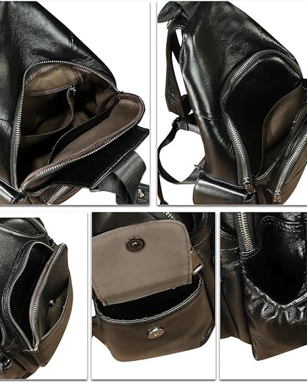 Genuine Leather Sling Bag for Men and Women Handmade Sling Backpack Purse Chest Over Shoulder Crossbody Bag Large Capacity (Black)