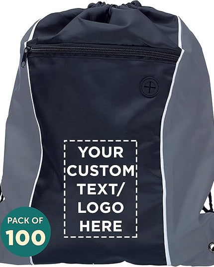 DISCOUNT PROMOS Two-Tone Drawstring Backpack Non-Woven - 100 pack - Customizable Text, Logo - Durable Sports Backpacks - Ideal for Work, Sports, Travel, Gym & More - Grey