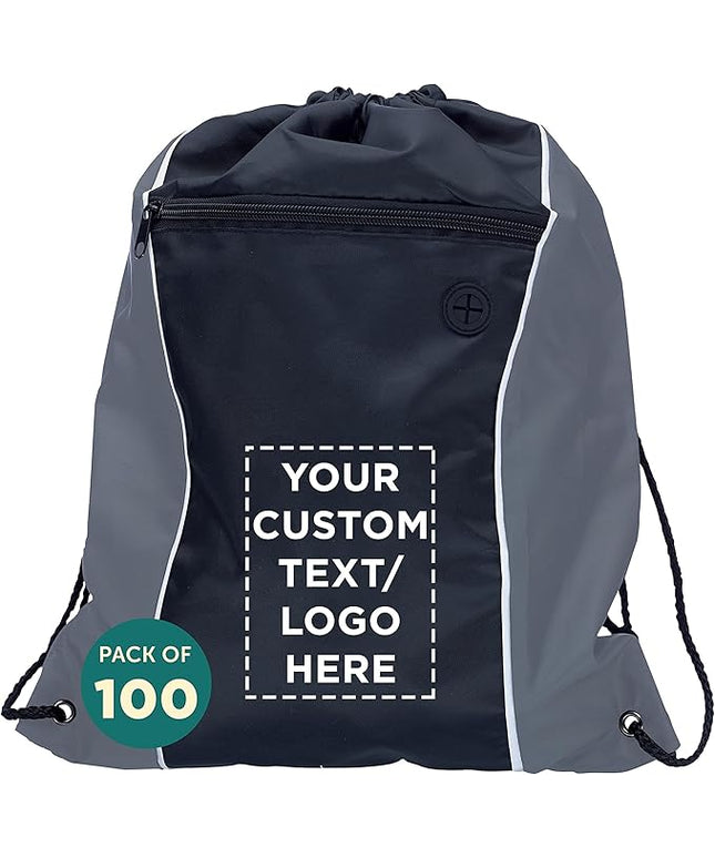DISCOUNT PROMOS Two-Tone Drawstring Backpack Non-Woven - 100 pack - Customizable Text, Logo - Durable Sports Backpacks - Ideal for Work, Sports, Travel, Gym & More - Grey