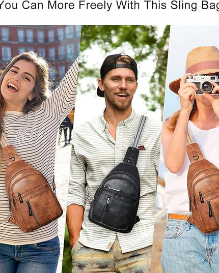 7L Sling Bag For Women Men Backpack Fanny Pack Crossbody Chest Travel Shoulder Belt Bags Purse Handbag PU Leather