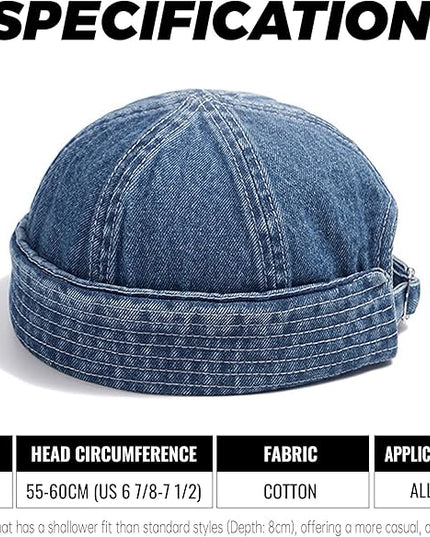 Croogo Denim Docker Hat Fashion Brimless Beanie Hat Retro Worker Skull Cap Rolled Cuff Sailor Cap Hip Hop Dancing Watch Cap