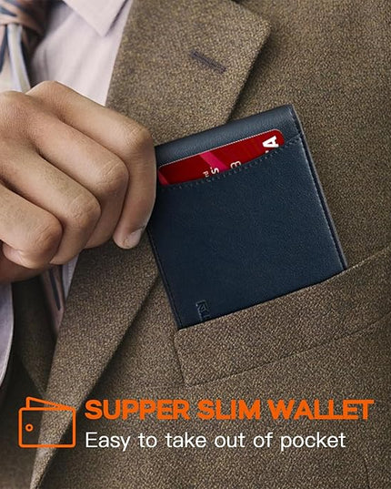 RUNBOX Slim Wallet for Men Genuine Leather RFID Blocking Bifold Minimalist Front Pocket Mens Wallet with Money Clip Thin Gift Box