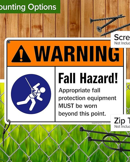 Warning Fall Hazard Appropriate Fall Protection Equipment Sign, 10x14 Inches, 55 mil thick HDPS (high density polystyrene), Made in USA by My Sign Center