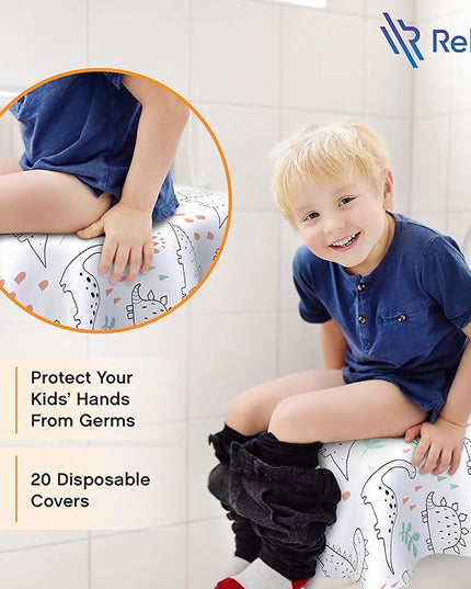 Toilet Seat Covers Disposable - 20 Pack - Waterproof, Ideal for Kids and Adults – Extra Large, Individually Wrapped for Travel, Toddlers Potty Training in Public Restrooms (Dinosaurs, 20)