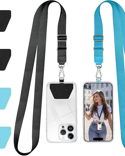 Doormoon Phone Lanyard, Universal Adjustable Neck Strap for Phone Case Keys ID Badges Cell Phone Lanyard Compatible with iPhone, Samsung, Most Smartphones, 2 Pack, Black Light Blue