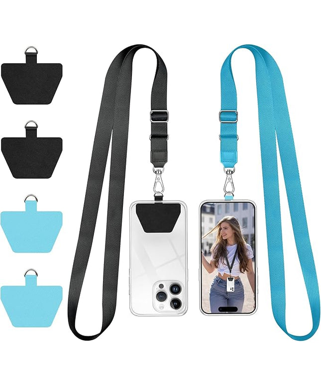 Doormoon Phone Lanyard, Universal Adjustable Neck Strap for Phone Case Keys ID Badges Cell Phone Lanyard Compatible with iPhone, Samsung, Most Smartphones, 2 Pack, Black Light Blue