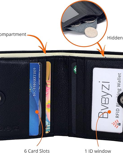 Bveyzi Ultra Slim Small RFID Wallet for Women, Leather Tiny Thin Bifold Pocket Ladies Wallet