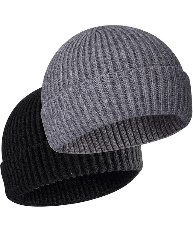 50% Wool Warm Cuffed Swag Knit Short Fisherman Beanie for Men Women Winter Hats Trawler Skull Cap
