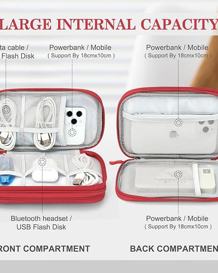 FYY Electronic Organizer, Travel Cable Organizer Bag Pouch Electronic Accessories Carry Case Portable Waterproof Double Layers Storage Bag for Cable, Cord, Charger, Phone, Earphone, Medium Size, Red