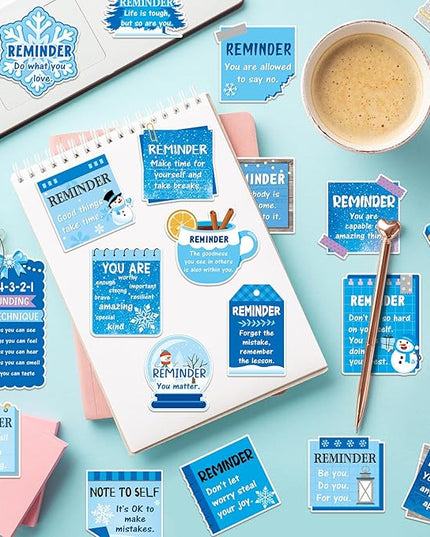 300 Pcs Mental Health Stickers Holiday Positive Affirmation Decor Inspirational Motivational Encouraging Care Quote Decals for Laptop Water Bottle Students Teens Adults(Winter)