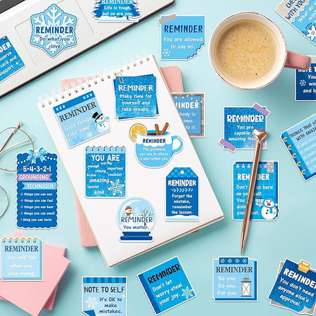 300 Pcs Mental Health Stickers Holiday Positive Affirmation Decor Inspirational Motivational Encouraging Care Quote Decals for Laptop Water Bottle Students Teens Adults(Winter)