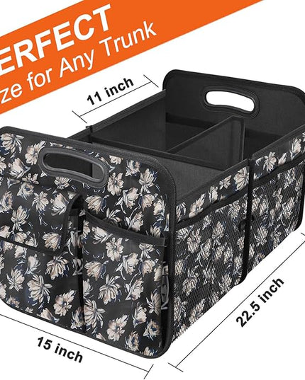 Trunk Organizer, Collapsible Trunk Organizers and Storage, Car Accessories for Women and Men, Multi-Compartment Trunk Storage Organizer for SUV, Car, Mini-Van - Floral