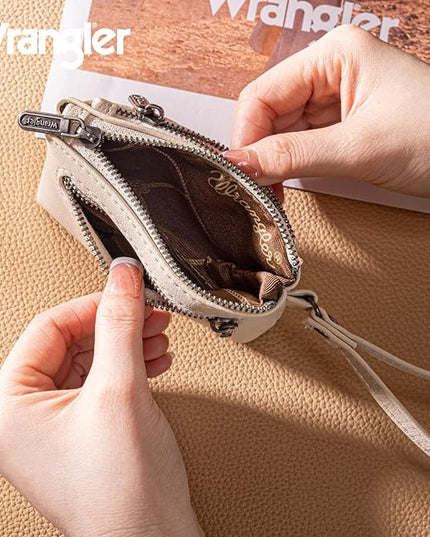 Montana West Wrangler Coin Purse for Women RFID-blocking Floral Embossed Change Pouch Wristlet Wallet Lightweight Portable Wallets White