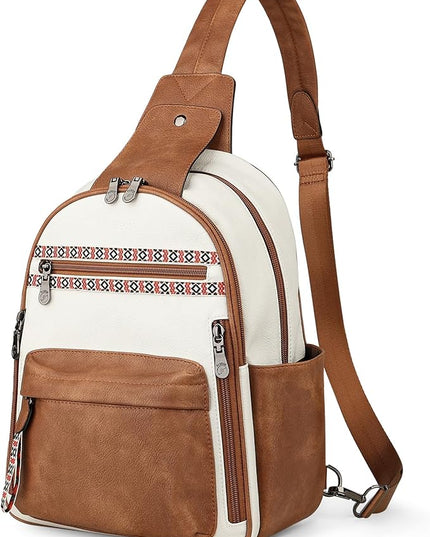 FADEON Large Sling Bag for Women, Leather Crossbody Purse Designer Anti Theft Sling Backpack, RFID Fanny Packs for Travel