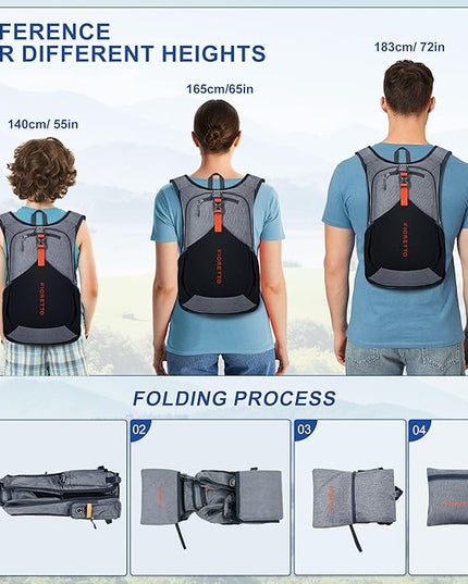 FIORETTO 15L Hiking Backpack for Women Men Mini Packable Backpack Lightweight Small Daypack for Camping Travel Outdoor, Grey and Black