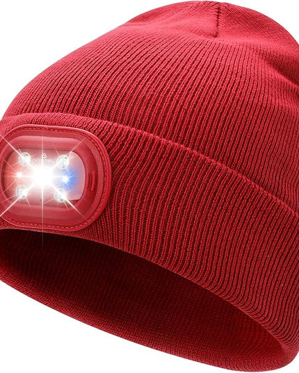 AOPREL Beanie with The Light, Unisex USB Rechargeable Headlamp Winter Knitted Cap for Men Dad Husband