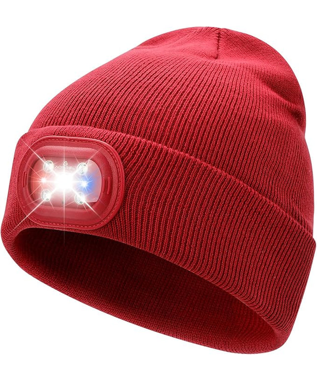AOPREL Beanie with The Light, Unisex USB Rechargeable Headlamp Winter Knitted Cap for Men Dad Husband