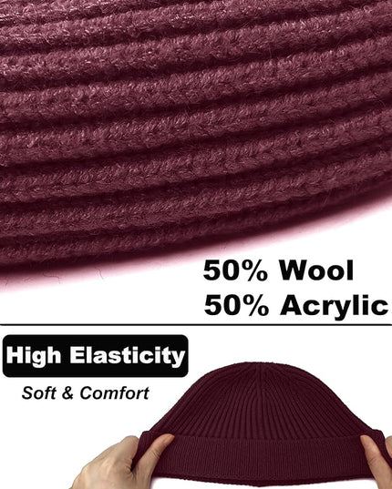 Short Fisherman Beanie for Men Women, Wool Knit Cuff Warm Winter Hats, Trawler Beanie Watch Caps Soft Skullcap