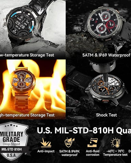 AMAZTIM Smart Watches for Men,60 Days Extra-Long Battery, Rugged Military Bluetooth Call(Answer/Dial Calls),1.43" Ultra HD AMOLED Display,Full Metal Body SmartWatch Compatible iPhone and Android