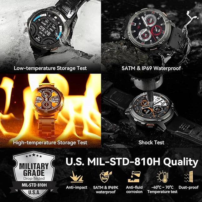 AMAZTIM Smart Watches for Men,60 Days Extra-Long Battery, Rugged Military Bluetooth Call(Answer/Dial Calls),1.43" Ultra HD AMOLED Display,Full Metal Body SmartWatch Compatible iPhone and Android
