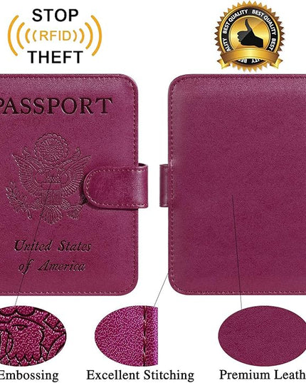 Passport Holder Cover Wallet RFID Blocking Leather Card Case Travel Accessories for Women Men (Purple)