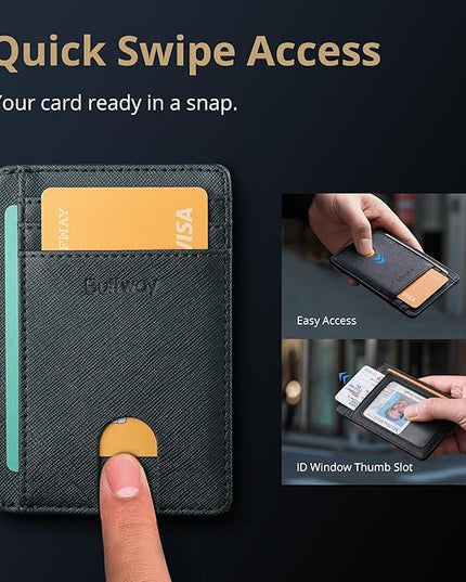 Buffway Slim Minimalist Front Pocket RFID Blocking Leather Wallets for Men and Women - Cross Blackish Green