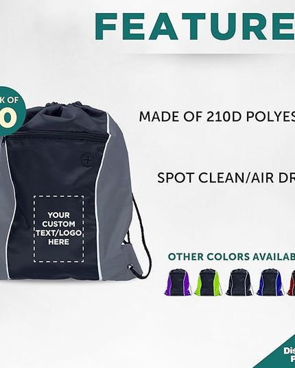 DISCOUNT PROMOS Two-Tone Drawstring Backpack Non-Woven - 10 pack - Customizable Text, Logo - Durable Sports Backpacks - Ideal for Work, Sports, Travel, Gym & More - Grey