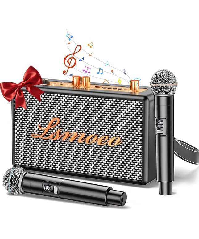 Karaoke Machine for Adults,2 Wireless Microphones for Karaoke Speaker, Portable Microphone and Speaker Support Four-Channel Microphone Expansion for Home Party,Picnic,Car,Indoor/Vintage Gifts