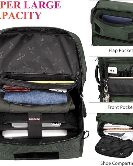 WITZMAN Carry on Travel Backpack for Men Women Airline Approved Convertible Nylon Duffle Backpack Luggage Bag (B682 Army Green)