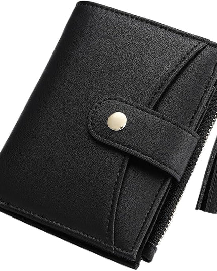 yiijay Small Wallet for Women RFID Blocking Tassle Bifold Slim Thin Leather Wallet Credit Card Holder Wallet Ladies Mini Wallet with Widened Zipper Pocket