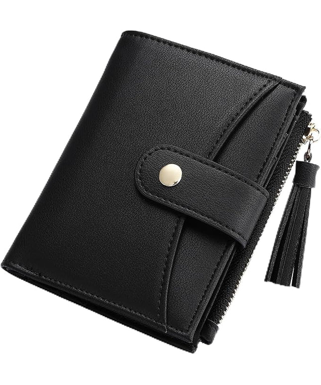 yiijay Small Wallet for Women RFID Blocking Tassle Bifold Slim Thin Leather Wallet Credit Card Holder Wallet Ladies Mini Wallet with Widened Zipper Pocket