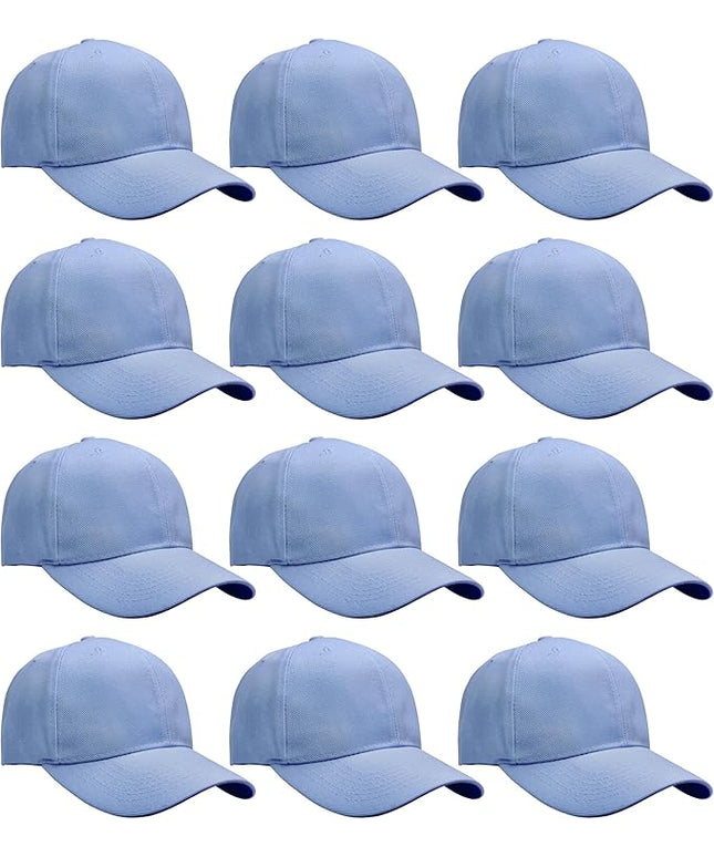Falari Wholesale Bulk Lot 12-Pack Baseball Cap Adjustable Size Plain Blank Solid Color