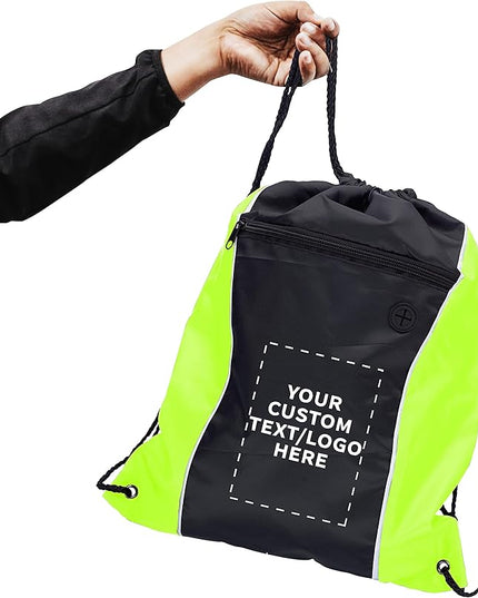 DISCOUNT PROMOS Two-Tone Drawstring Backpack Non-Woven -50 pack - Customizable Text, Logo - Durable Sports Backpacks- Ideal for Work, Sports, Travel, Gym & More - Lime Green